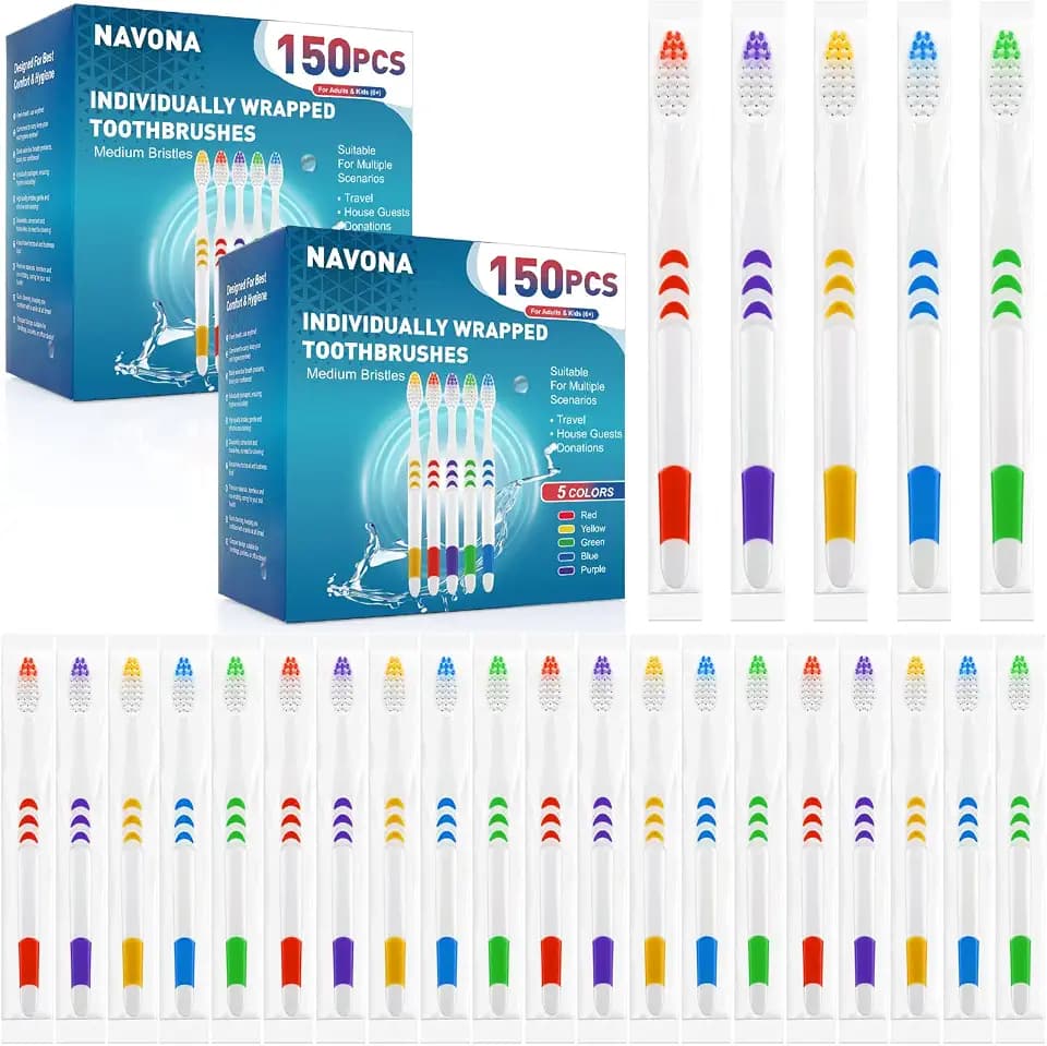 300 PCS Premium Individually Wrapped Bulk Toothbrush, Disposable Toothbrush