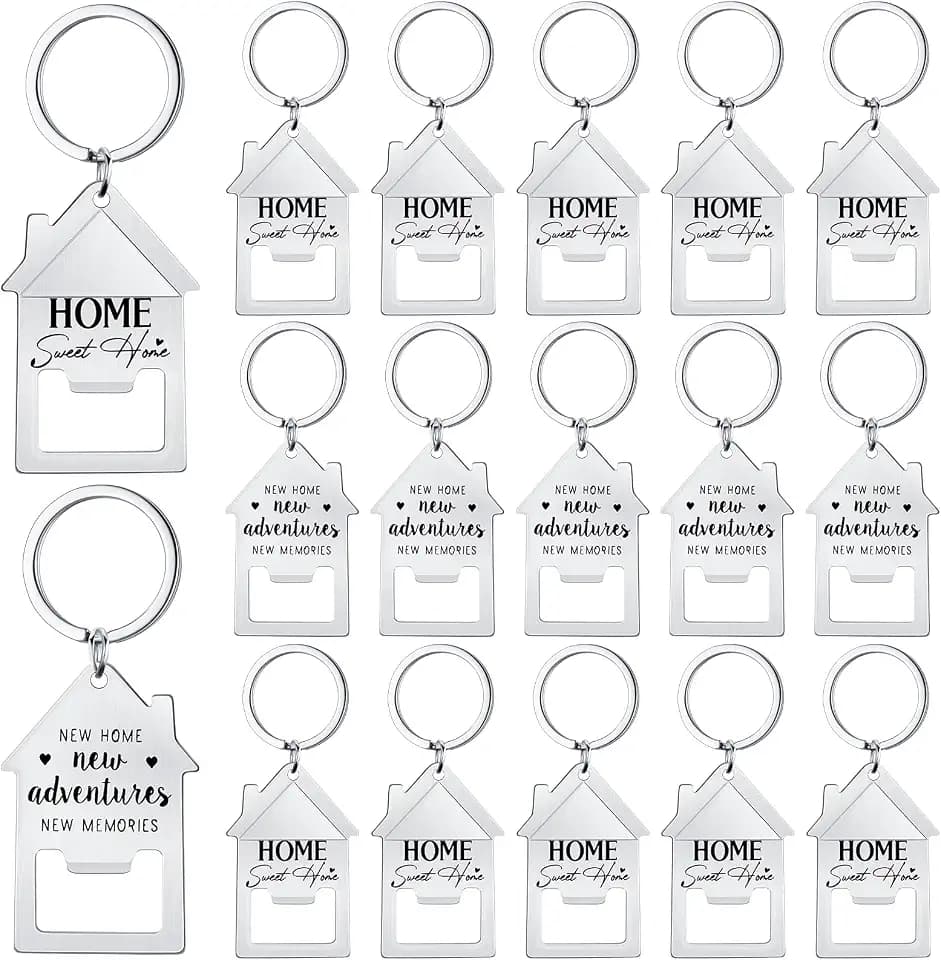 Jingmore House Shaped Bottle Opener Keychains, Stainless Steel, 30 Pcs