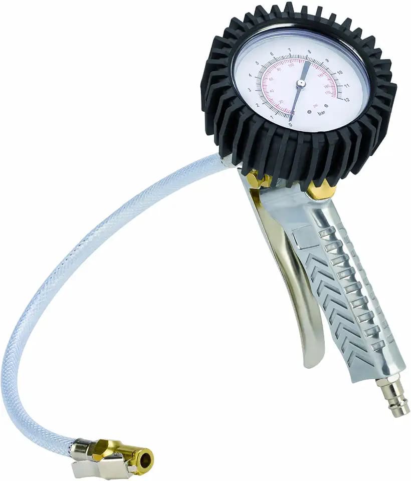 Original Einhell Reifenfüllmesser Profi (Kompressor-Zubehör, Arbeitsdruck 0-8 bar, Ablassventil, Reifenfülladapter mit Zwillingsstecker, 44 cm Schlauch)