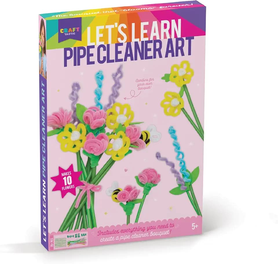 Let's Learn Pipe Cleaner Art - Thick Pipe Cleaners Craft Supplies - Kids Toys - Art Supplies - Craft Supplies - Beginner to Advance Kit to Make Your Own Flowers, Ages 5+