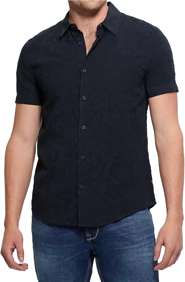 GUESS Men's Short Sleeve Davis Jacquard Shirt