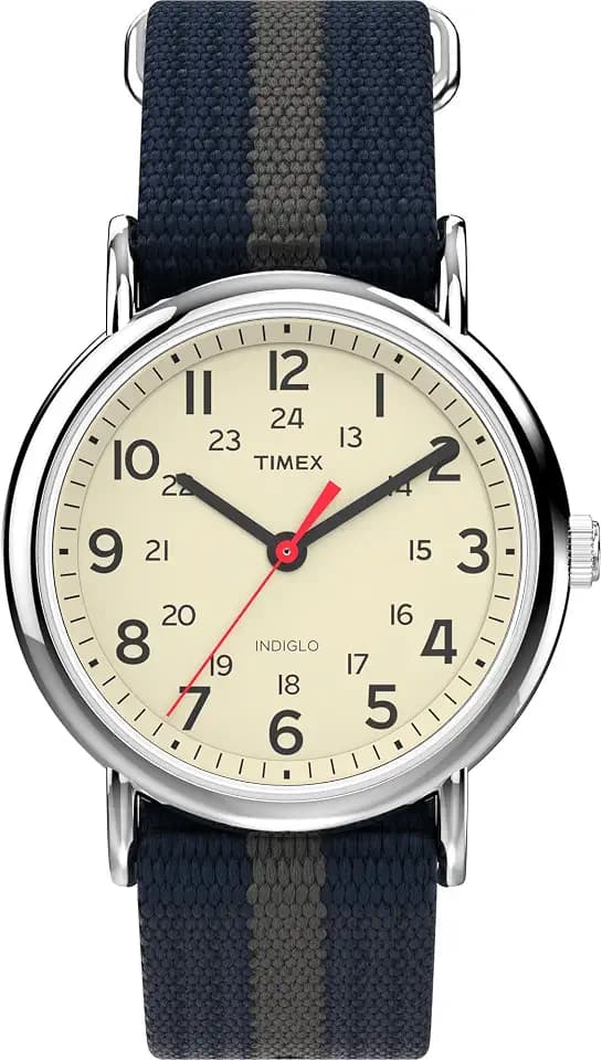 Timex Weekender 38mm Unisex Analog Watch | INDIGLO Backlight | Adjustable Durable Nylon Fabric Slip Through Strap | 24 Hour Time
