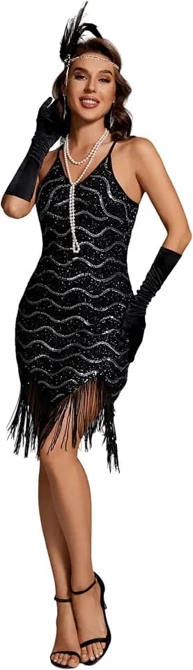 Women's 1920s Flapper Sequin Dress for Great Gatsby Theme Party Dress With Roaring 20s Accessories Set for Party