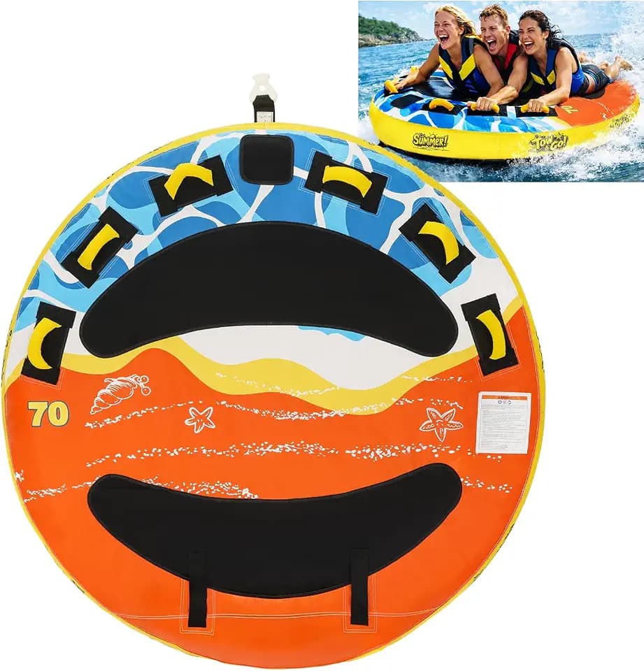Heavy-Duty Towable Tube for Boating, Boat Tubes with Nylon Cover, Inflatable Water Sport Towables with Front Back Tow Points, Super Round Design
