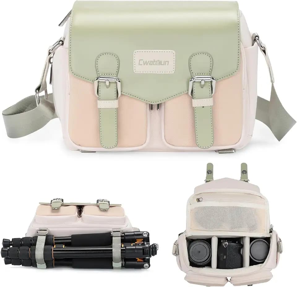 Cwatcun Midi Camera Sling Bag, Waterproof Crossbody Case with Tripod Holder