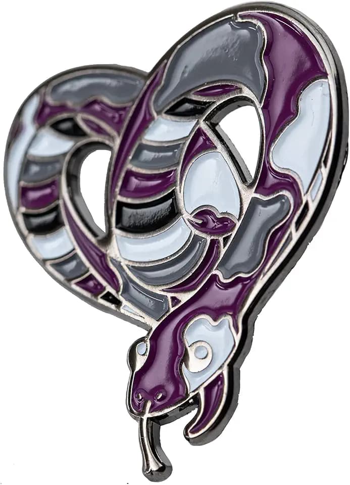 Asexual Pride Noodle Love Enamel Pin | Heart-Shaped Snake Pin in Ace Pride Flag Colors | LGBTQ+ Subtle Pride Accessory by Hokum and Snark