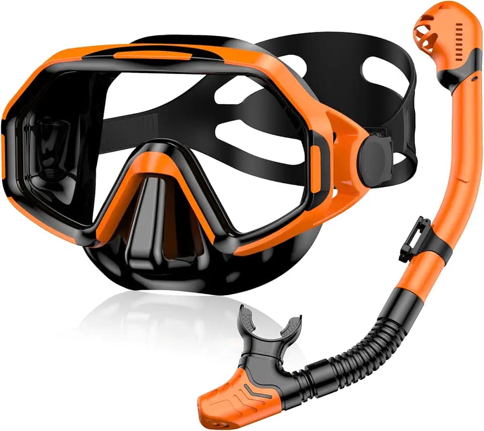 Schnorchelset Erwachsene, Anti-Beschlag Schwimmbrille Aus Gehärtetem Glas & Dry-Top Schnorchel für Herren und Damen, Schnorchelausrüstung für Schwimmen, Tauchen & Schnorcheln