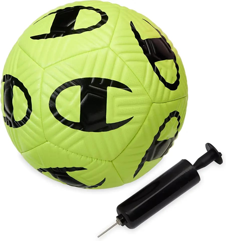Champion Playmaker Logo Deflated Soccer Ball with Pump, Size 5 Soccer Ball, Durable Panels for Kids, Youth & Adults, Indoor/Outdoor Training Ball with Inflation Hand Pump