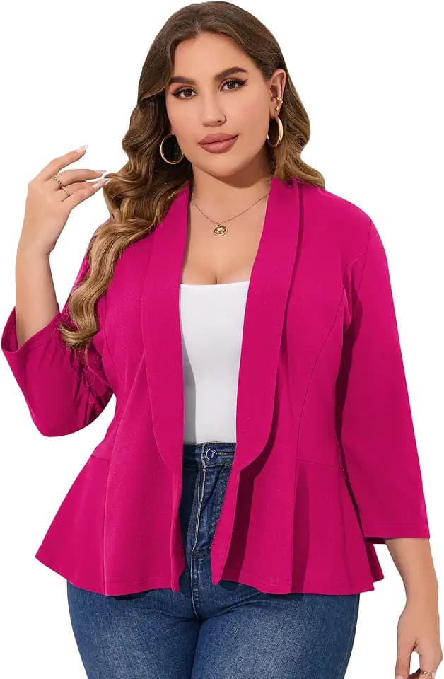 KOJOOIN Women Plus Size Casual Blazer Open Front Long Sleeve Work Office Cardigan Jackets