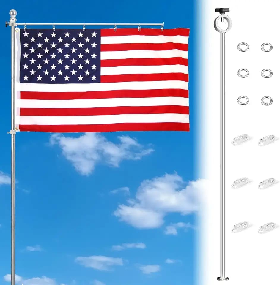 Adjustable Flag Straightener Rod and Detangler Kit with Strong Non-Slip Clips, for 0.7-1.1 Inch Diameter Flagpole, Stopping Flag Tangling Around Pole in Windy Conditions（2 Pack, Silvery）