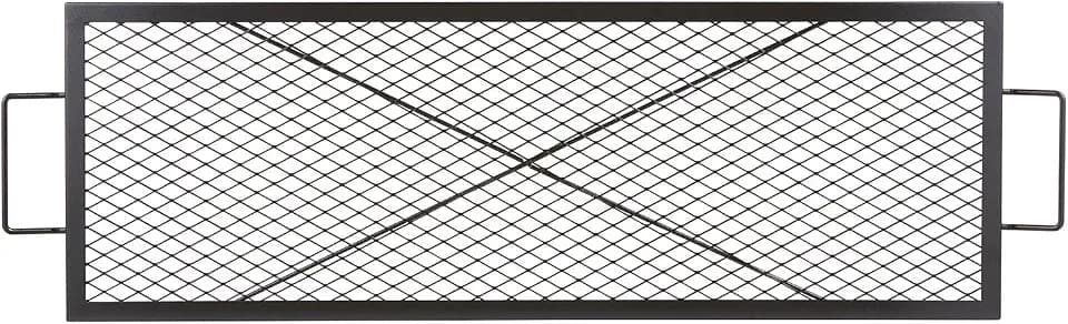 VEVOR X-Marks Fire Pit Grill Grate, Rectangle Cooking Grate, Heavy Duty Steel Campfire BBQ Grill Grid with Handle & Support X Wire, Portable Camping Cookware for Outside Party Gathering, 44 Inch Black