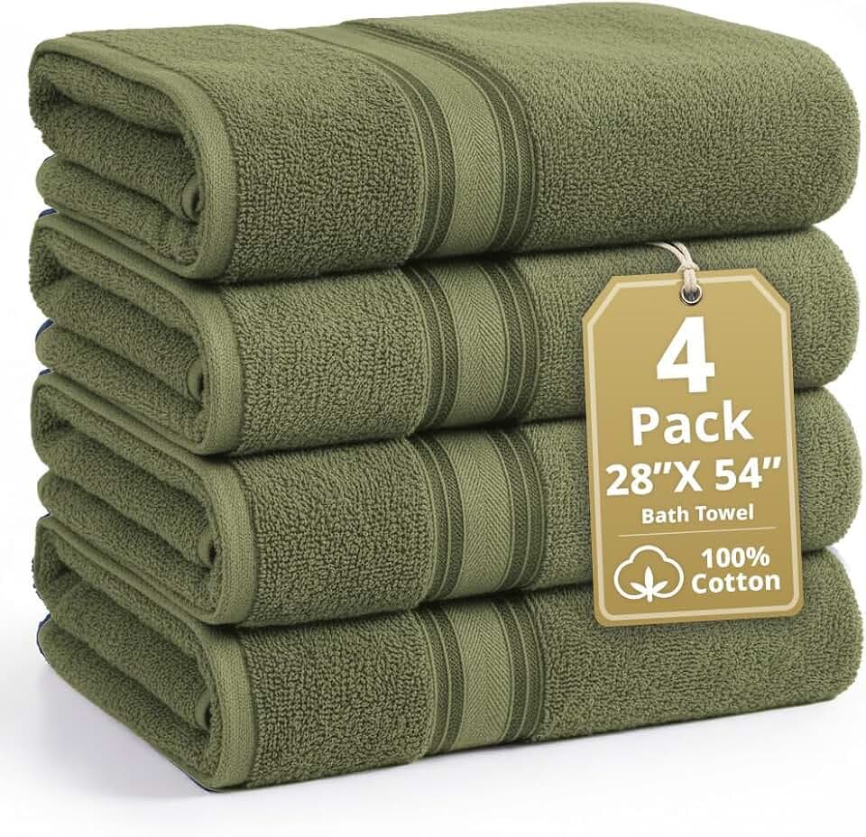 LANE LINEN Towel Set Soft Absorbent Quick Dry 100% Cotton - Oil Green