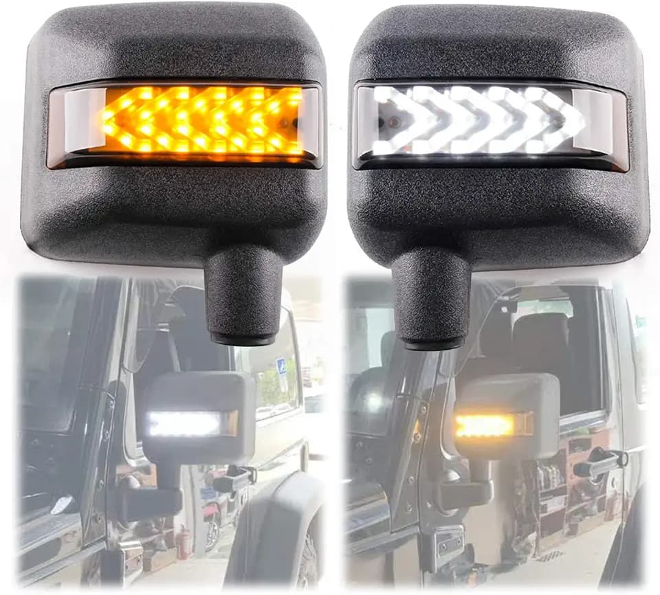 LED Side Mirrors w/Turn Signal DRL for Jeep Wrangler JK 07-18（No Glass）