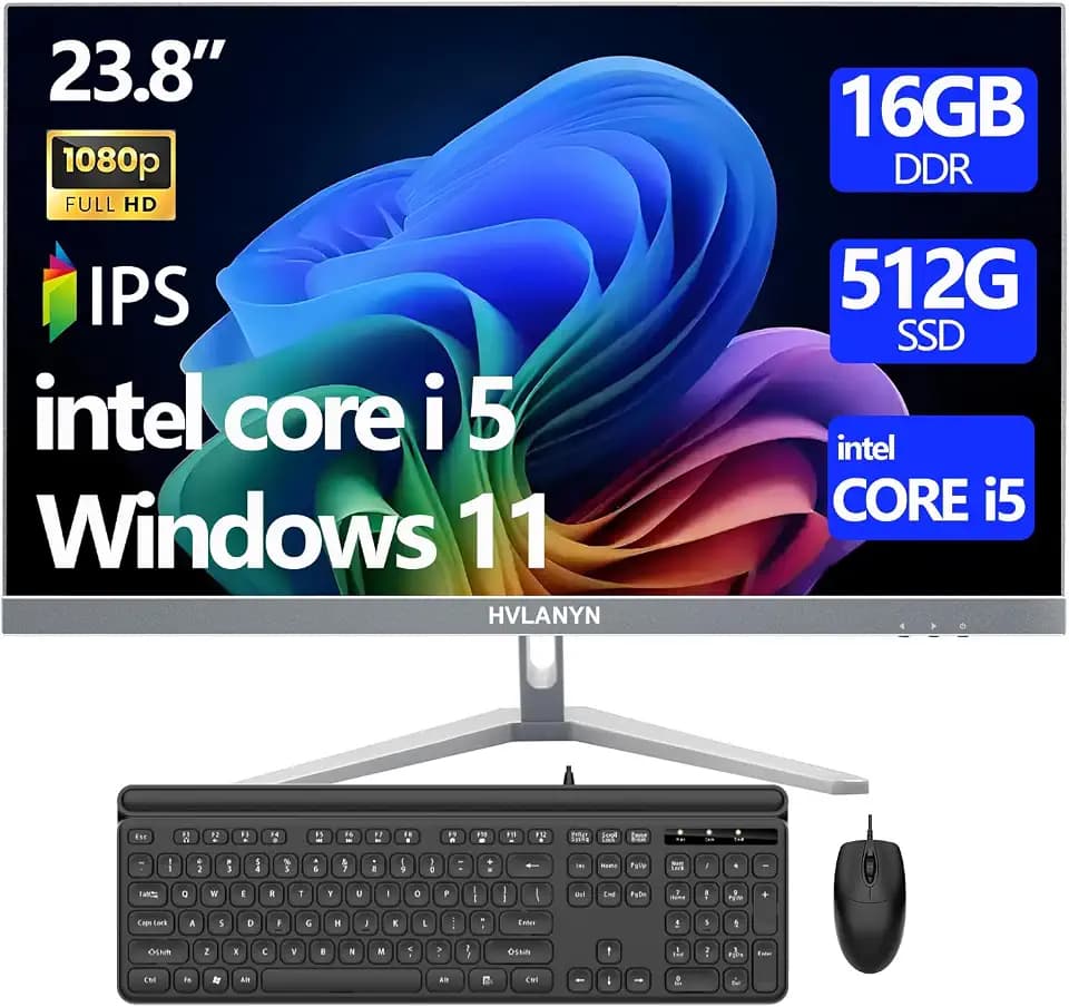 23.8-Inch Fhd All-in-One Desktop Compute,Core i5, 16GB DDR RAM,512GB PCIe SSD,1920x1080 FHD Display, WiFi, Bluetooth,Mouse and Keyboard Include