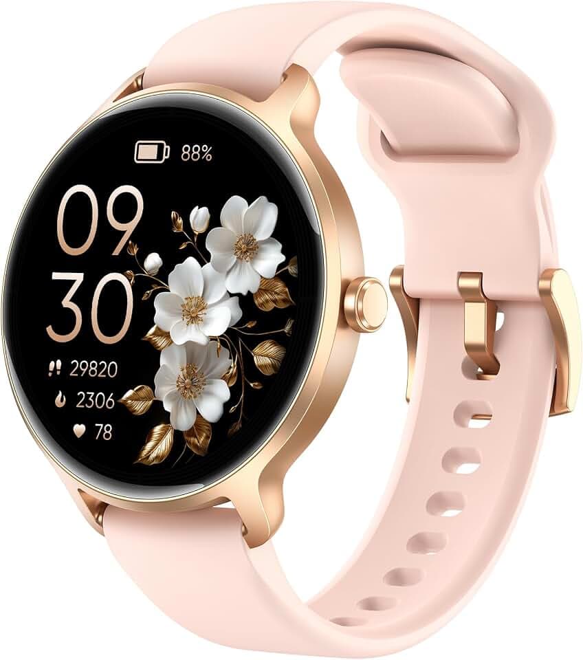 Smartwatch Damen Rund, 1.27" AMOLED Smart Watch mit Telefonfunktion, Fitnessuhr mit Pulsuhr Schlafmonitor Schrittzähler, 120+ Sportmodi Sportuhr IP68 Wasserdicht, Uhren Damen für Samsung iOS Android