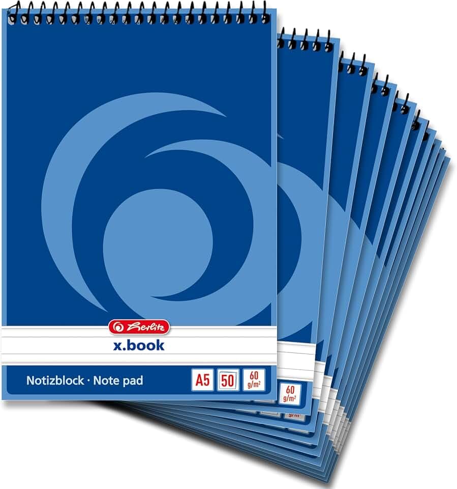 Herlitz Spiral-Notizblock x.book A5, liniert, 80 Blatt, nicht gelocht, 10 Stück