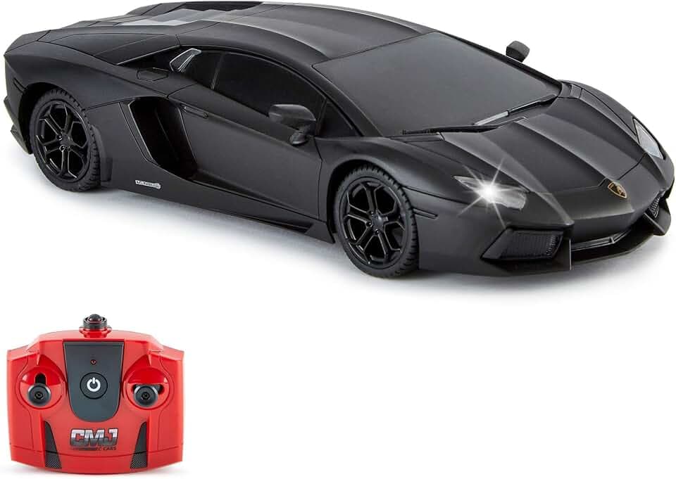 CMJ RC CARS Lamborghini Aventador Ferngesteuertes Auto RC Mit Arbeitsscheinwerfern, fernsteuerung Auto Straßenmaßstab 1:24, 2,4 GHz, großartiges Spielzeug (Schwarz)