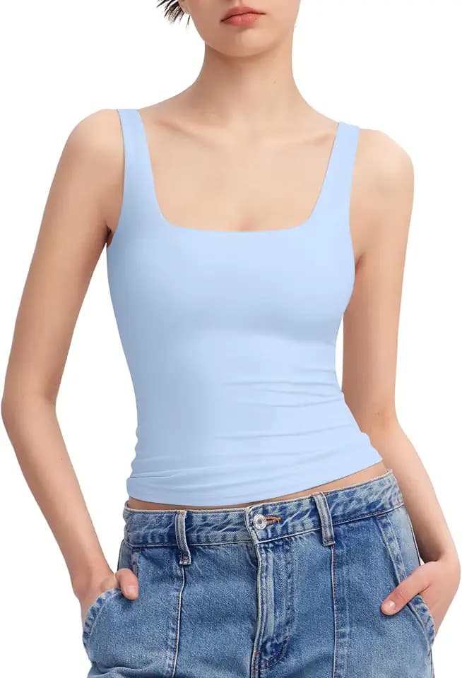 PUMIEY Women's Square Neck Tank Top Sleeveless Double Lined Basic Tops Sharp Collection