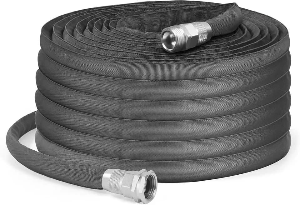 Garden Hose 50 ft Lightweight, 5/8’’ Flexible & Kinkless Water Hose with 3/4 Silver Solid Fittings, Water Safe, Non-Expanding RV Hose, Marine Hose for Outdoor (50 ft)