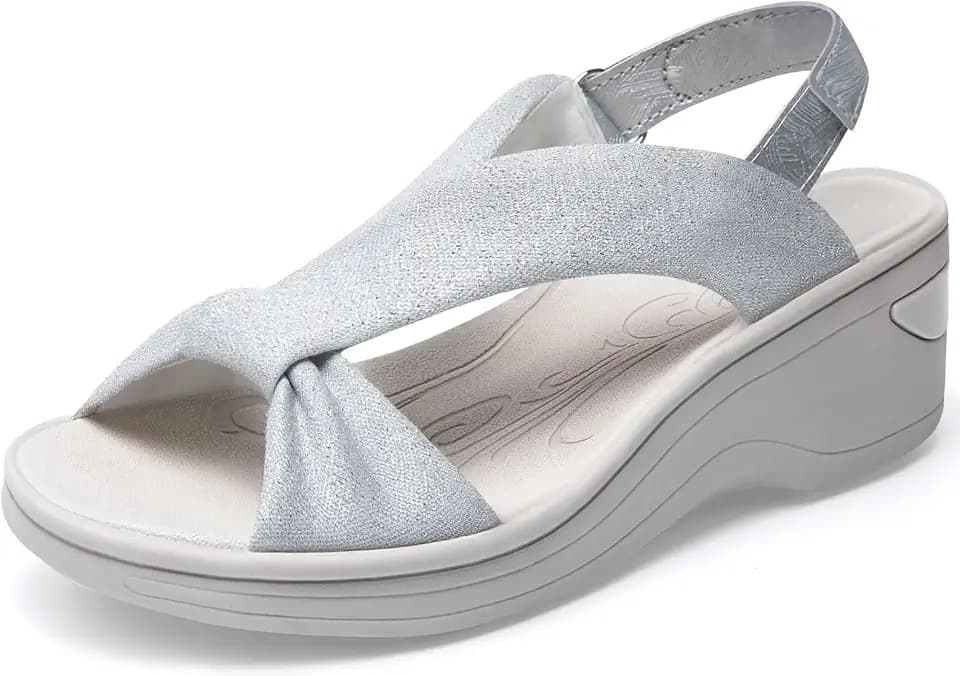 KOIMED Women's Comfortable Platform Walking Sandals With Memory Foam Open Toe Lightweight Breathable Soft Mesh Washable For Summer Travel Casual Beach Outdoor Sport