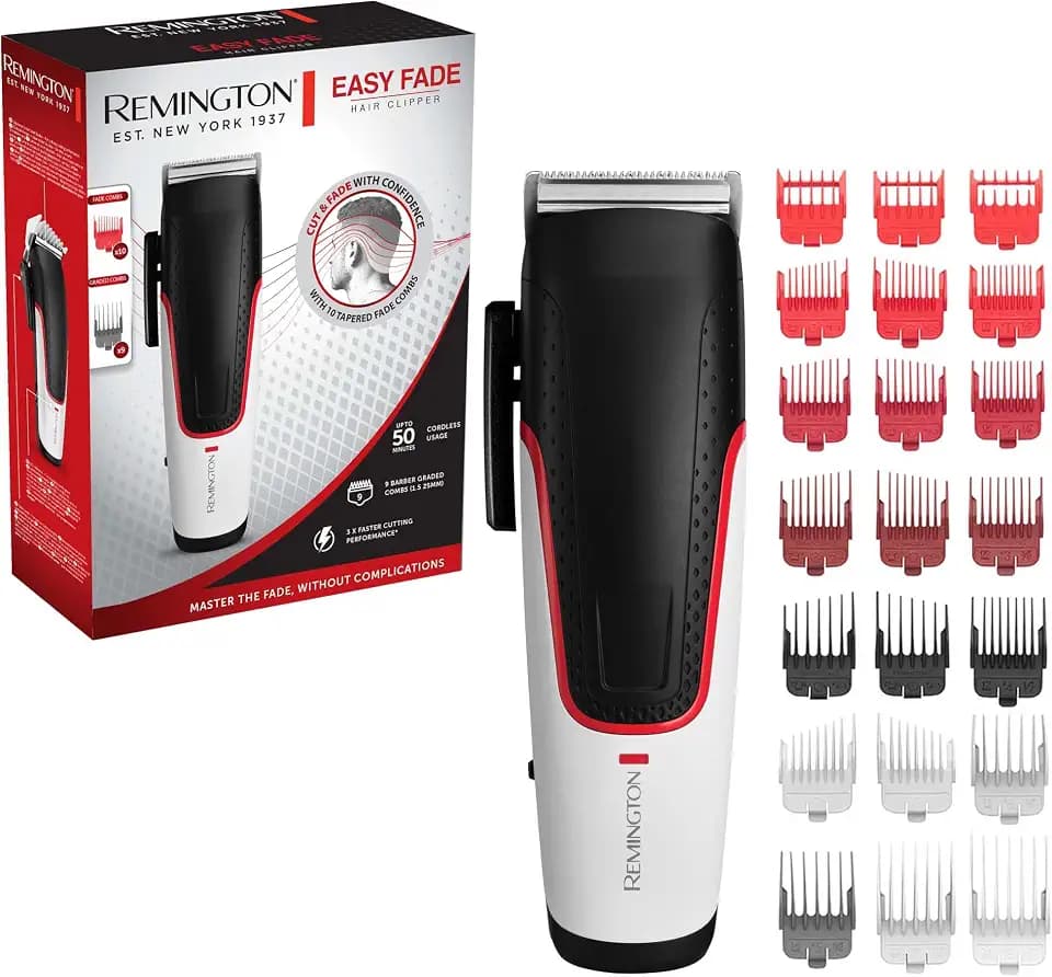 REMINGTON Haarschneider HC500 E51 Easy Fade Hair Clipper | Selbstschärfende Edelstahlklingen, 25mm Fade-Längenhebel, Bis zu 50 Min, Mit Tasche, Für Haarschnitte, HC500