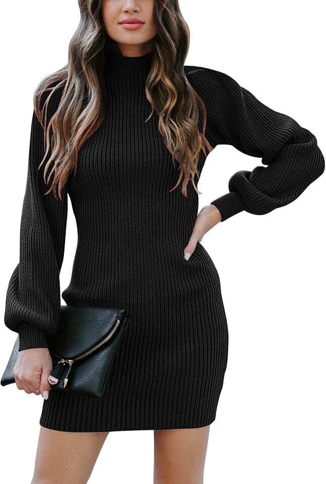Yageshark Strickkleider Damen Pulloverkleid Minikleid Winterkleid Casual Hohe Elastizität Langarm Kleider Strick
