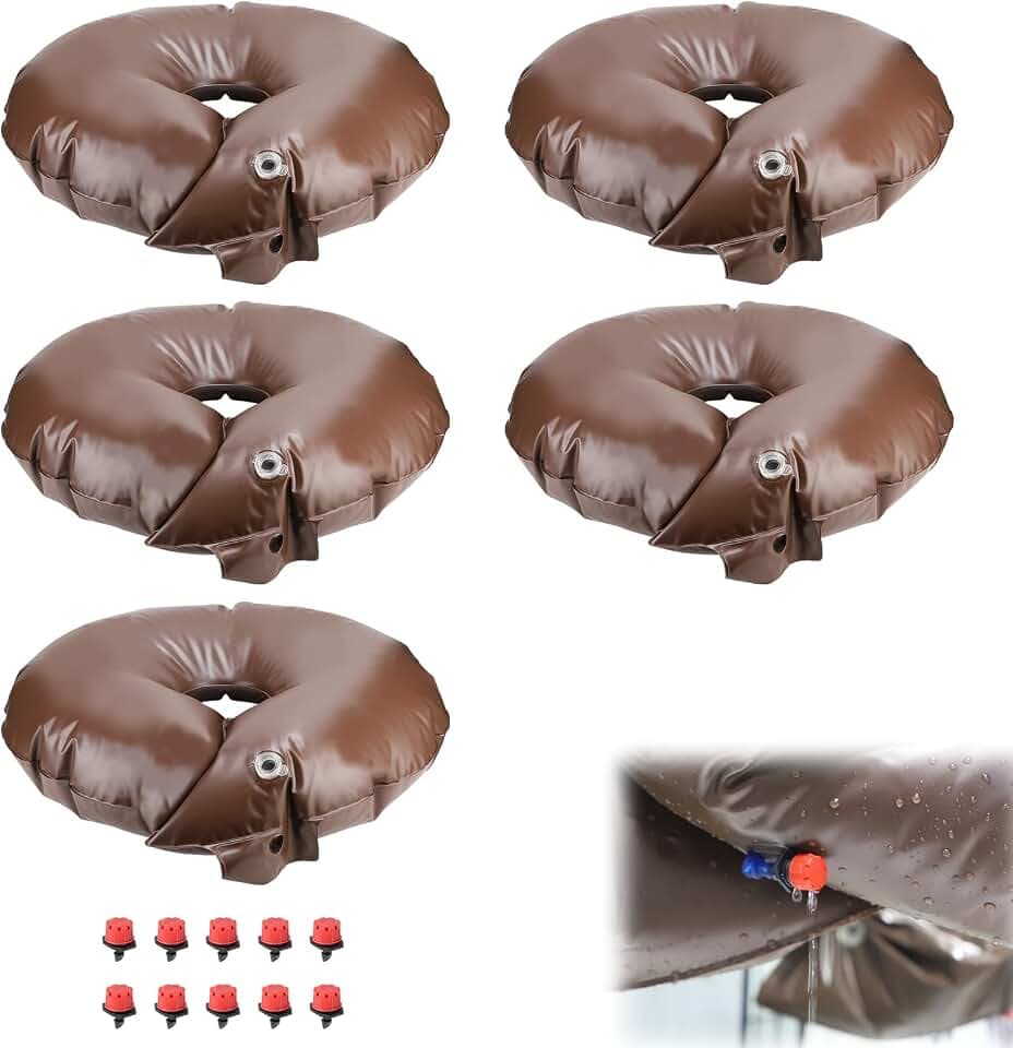 LALAGO 5 Stück Bewässerungsring, 56 L Baumbad Bewässerungssack, Automatische Bewässerungsbeutel, PVC robust & UV stabil Wassersack für Bäume, Bewässerung von Obstbäumen- Bewässerung 6 Stunden