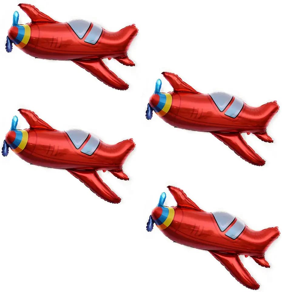 4 Pcs Large Red Airplane Helicopter Plane Foil Balloon Aviator Adventure Themed Birthday Party Decorations(37x31inch)