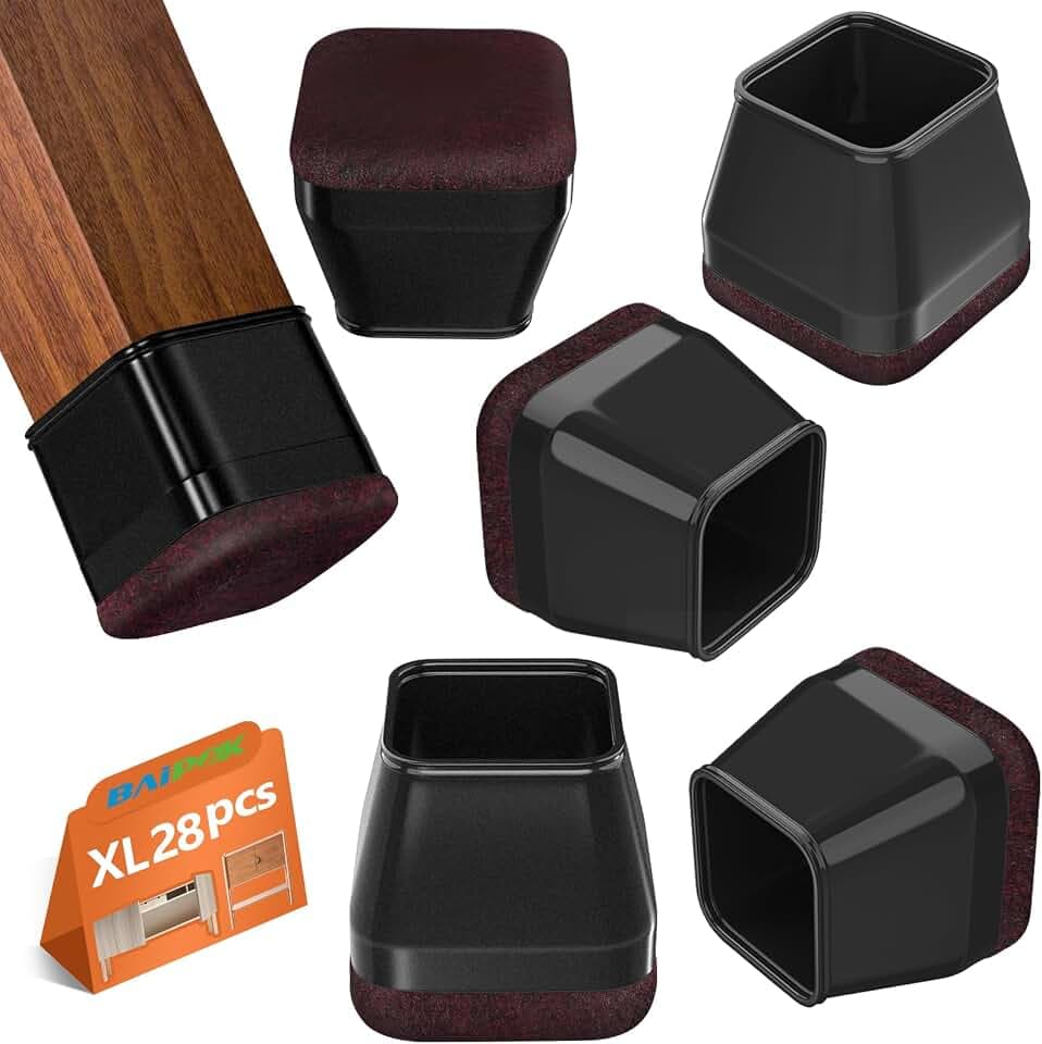 Stuhlbeinkappen Eckig, 28pcs Schutzkappen für Stuhlbeine mit Filz, Bodenschoner für Stühle, Klare Silikon Stuhlbeinschoner Zum Schutz von Böden