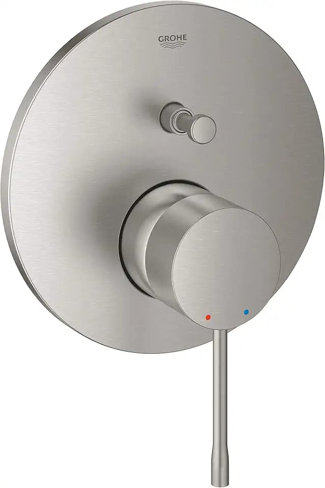 GROHE Essence, Badewannenarmatur für 2 Verbraucher (Wasserhahn für die Badewanne, automatische Umstellung: Wanne/Brause, Einhebel-Mischbatterie mit langlebiger Oberfläche), edelstahl, 24058DC1