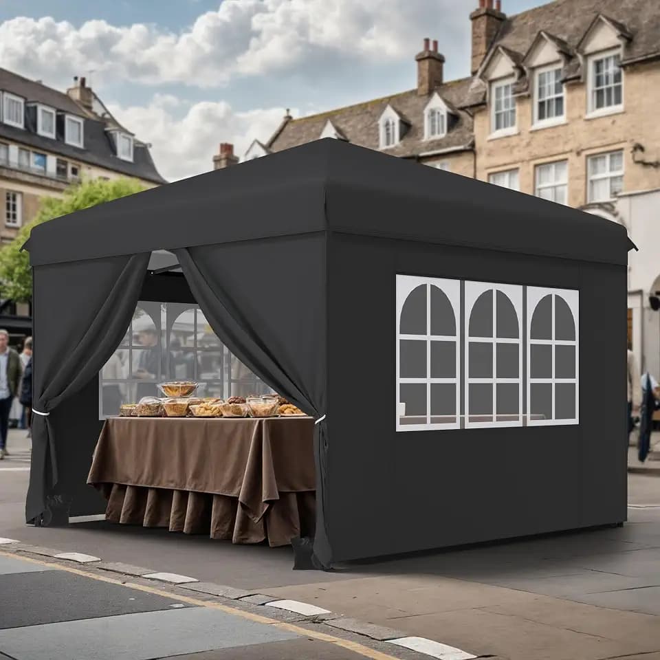 YITAHOME Pavillon 3x3m,Pop-Up Faltpavillon UV 50+ für Camp Markt Schwarz