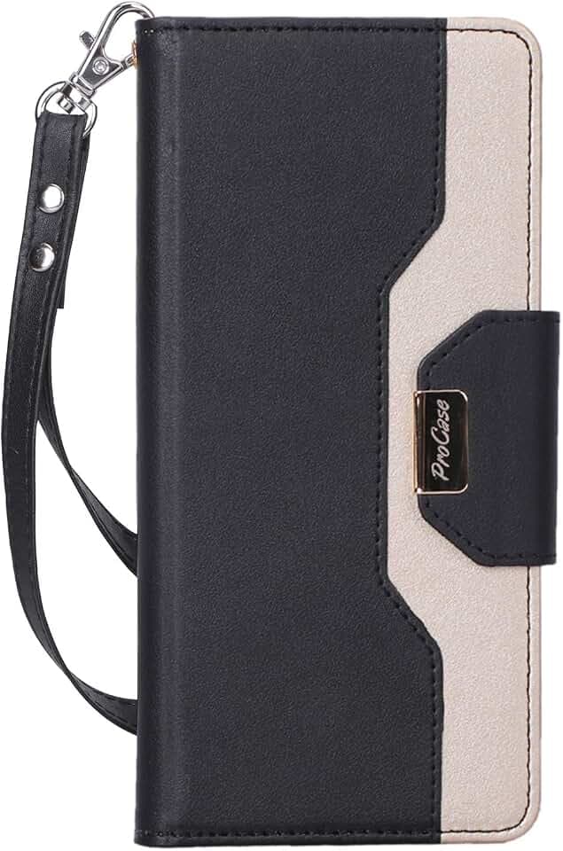 ProCase Huawei P30 Pro Wallet Case, Flip Kickstand Case mit Kartensteckfach Spiegel Wristlet, Wallet Case Klappständer Schutzhülle für Huawei P30 Pro -Schwarz