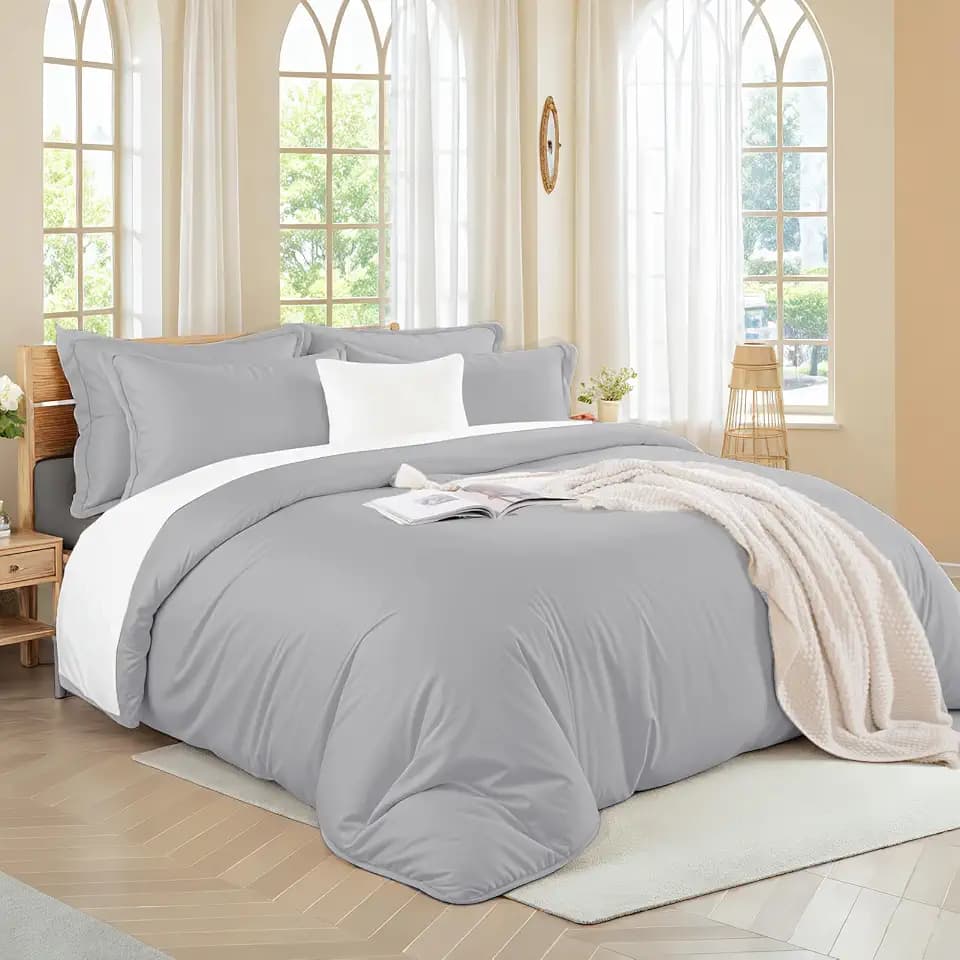 NEXHOME PRO Duvet Cover Set King, 100% Organic Viscose from Bamboo, Washed Brushed Ultra Soft Bedding Breathable for Hot Sleepers, 3-Piece (1 Duvet Cover 2 Pillowcases), No Comforter, 104’’x90’’