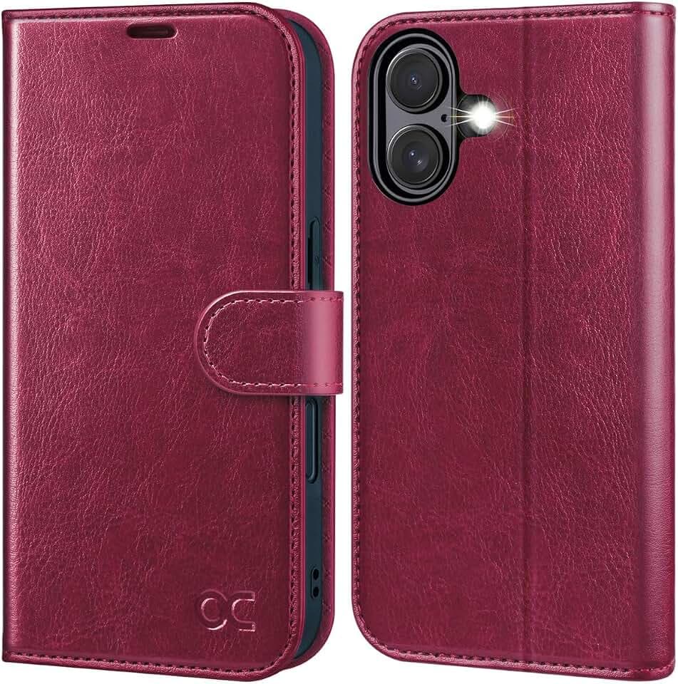 OCASE for iPhone 17 Wallet Case, Card Holder, Burgundy