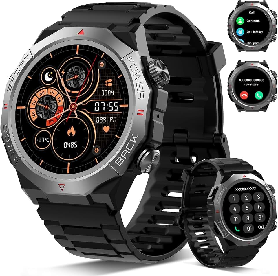 Atheewon Militär Smartwatch Herren Damen, Smart Watch mitTelefonfunktion