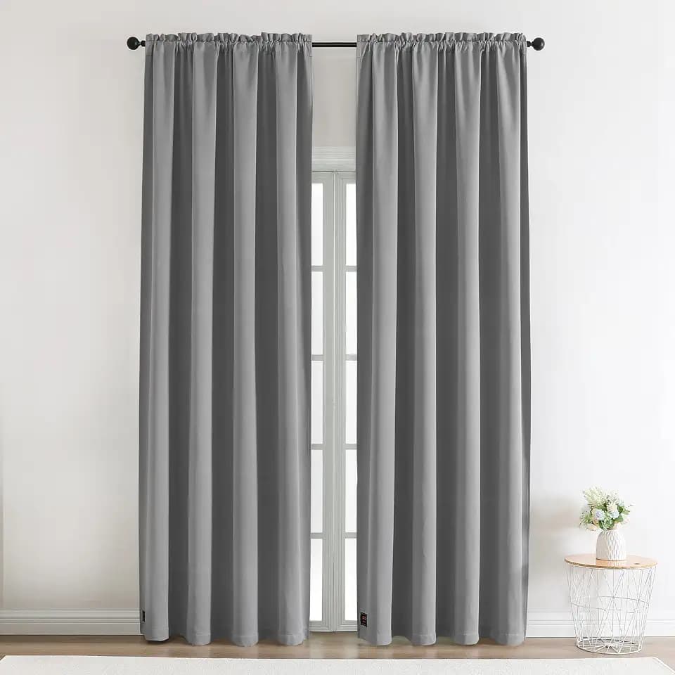 2 Panels Rod Pocket Fire Retardant Curtains, Gray, W52 x L96