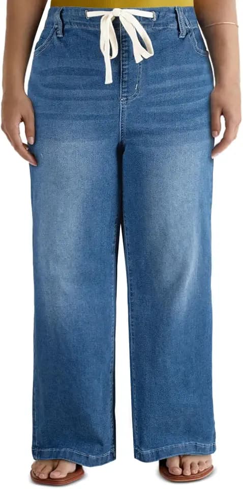Eytino Women's Plus Size Wide Leg Jeans with Pockets