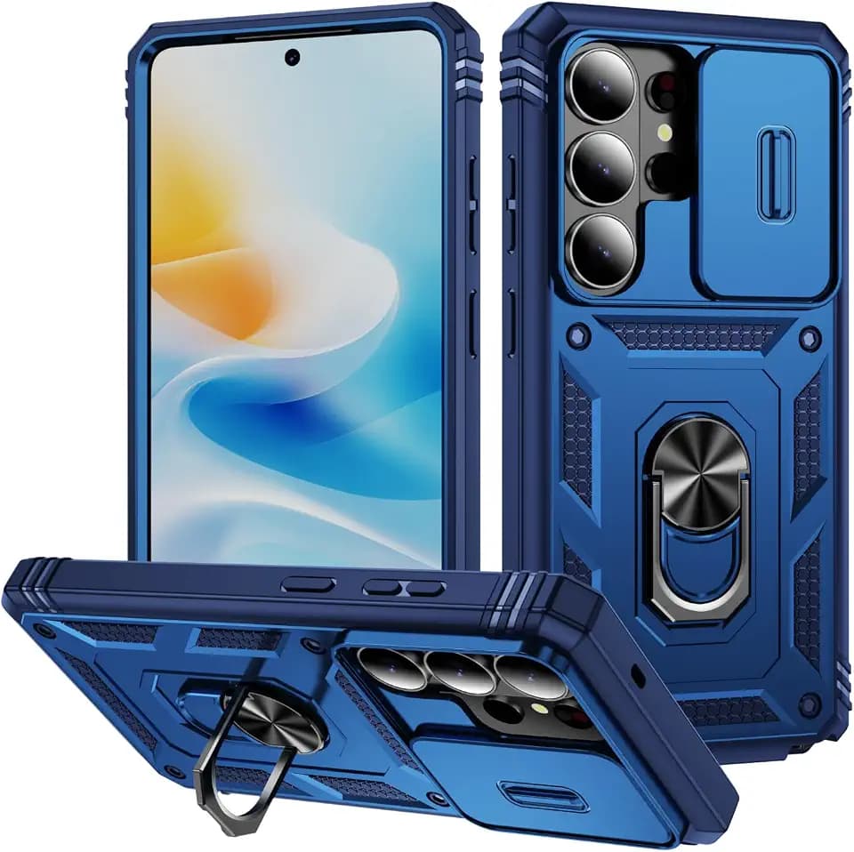 Case for Galaxy S26 Ultra, Slide Lens Protective Case Shockproof Impact Resistant with Kickstand Cover Case for Samsung Galaxy S26 Ultra (Dark Blue)