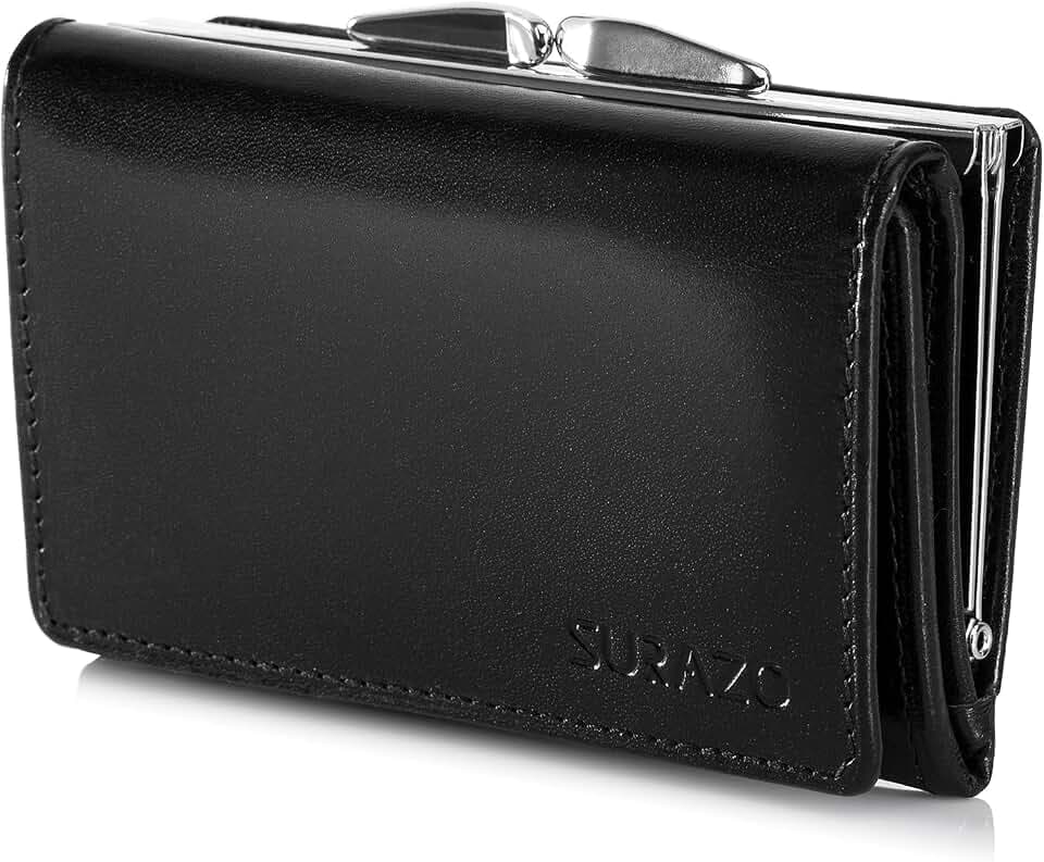 SURAZO® Leder Geldbörse Damen Klein viele fächer - Portemonnaie Damen Geldbeutel mit 12 Kartenfächern [RFID Schutz] [Münzfach] Echtes Leder Brieftasche Frauen Wallet Flip Portmonee (Schwarz)