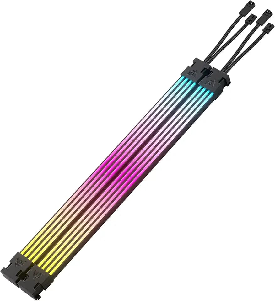 CORSAIR iCUE ARGB PSU Cable Strips – 2X 200mm LED Strips – 100 RGB LEDs Per Strip – Fits Any PSU Cable – Motherboard 5V ARGB Control – Black