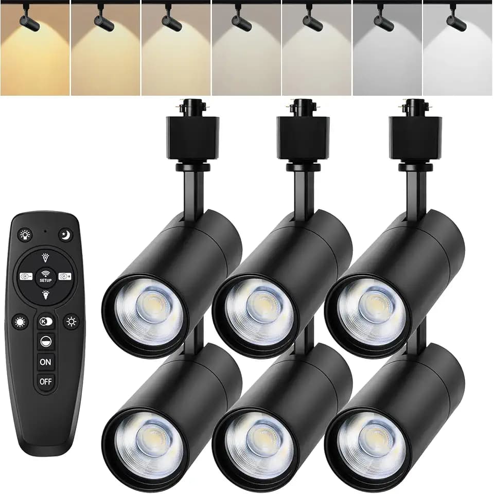 Black 20W Track Lighting Heads,2700K-6500K Stepless Dimming H Type LED Track Light Heads Dimmable Rail Ceiling Spotlight Fixtures Accent,CRI90+ 24° 1800LM,6 Pack (Black, 20W(6 Pack))
