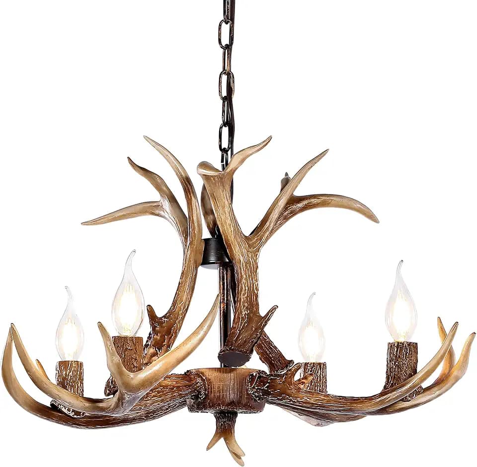 4-Light Brown Antler Chandelier Rustic Farmhouse Light Fixture