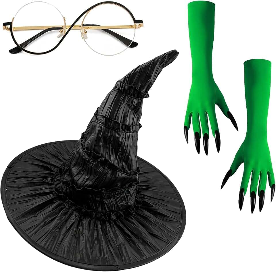 Leuceiy Wicked Costume Set,Witch Hat,3Pcs Dress-Up Cosplay Accessory