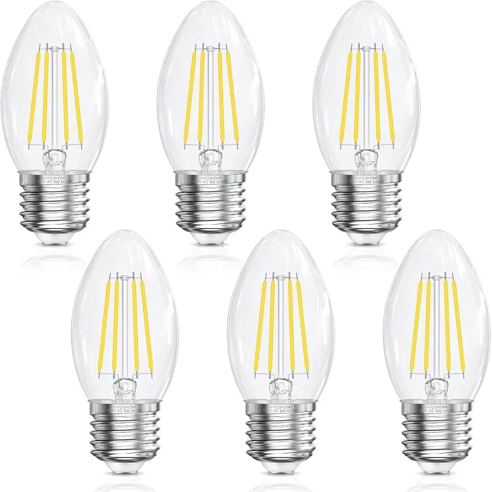 E26 Base Candelabra LED Light Bulbs 5000K Daylight, 60W Equivalent