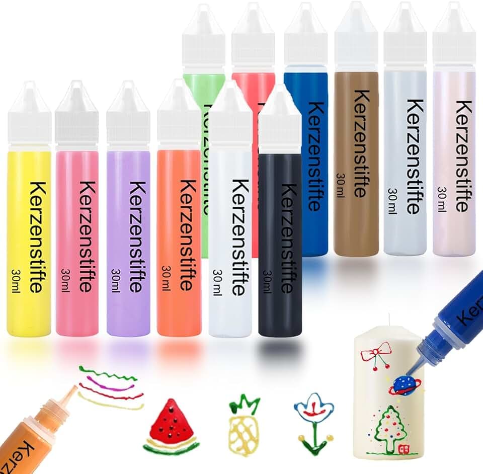 Scentoria 12 Stück Wachsstifte für Kerzen, Kerzen Bemalen Set 30ml, Kerzenstifte, Keramik Bemalen Set, Candle Pen, Kerzenstifte zum Verzieren 2