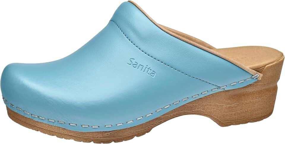 Sanita | Sandra offener Clog | Original handgemacht | Flexible Leder-Clogs für Damen | Anatomisch geformtes Fußbett mit weichem Schaum | Türkis | 37 EU
