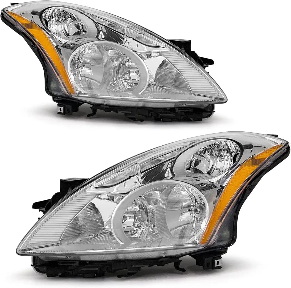 Compatible with Nissan Altima 2010-2012 4Door Sedan Headlights Assembly Chrome Housing Amber Reflector Replacement Left And Right（Compatible with Halogen Headlights Models Only）（W/O Bulbs）