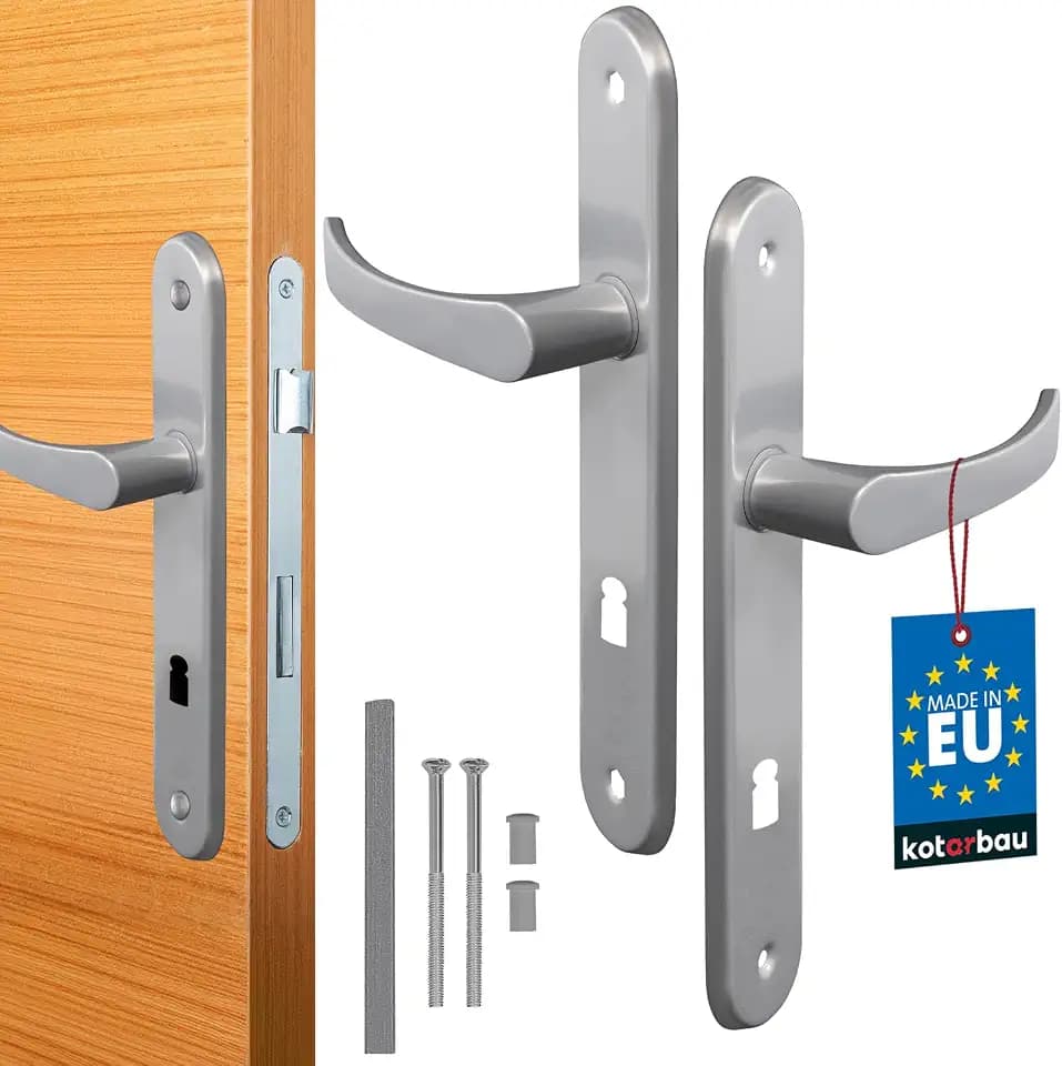 KOTARBAU® Türgriff 72 mm Rechts Links Buntbartschloss Silber Türgarnitur Türbeschlag Türdrücker Türklinke Drückergarnitur Zimmertür Langschild Alu