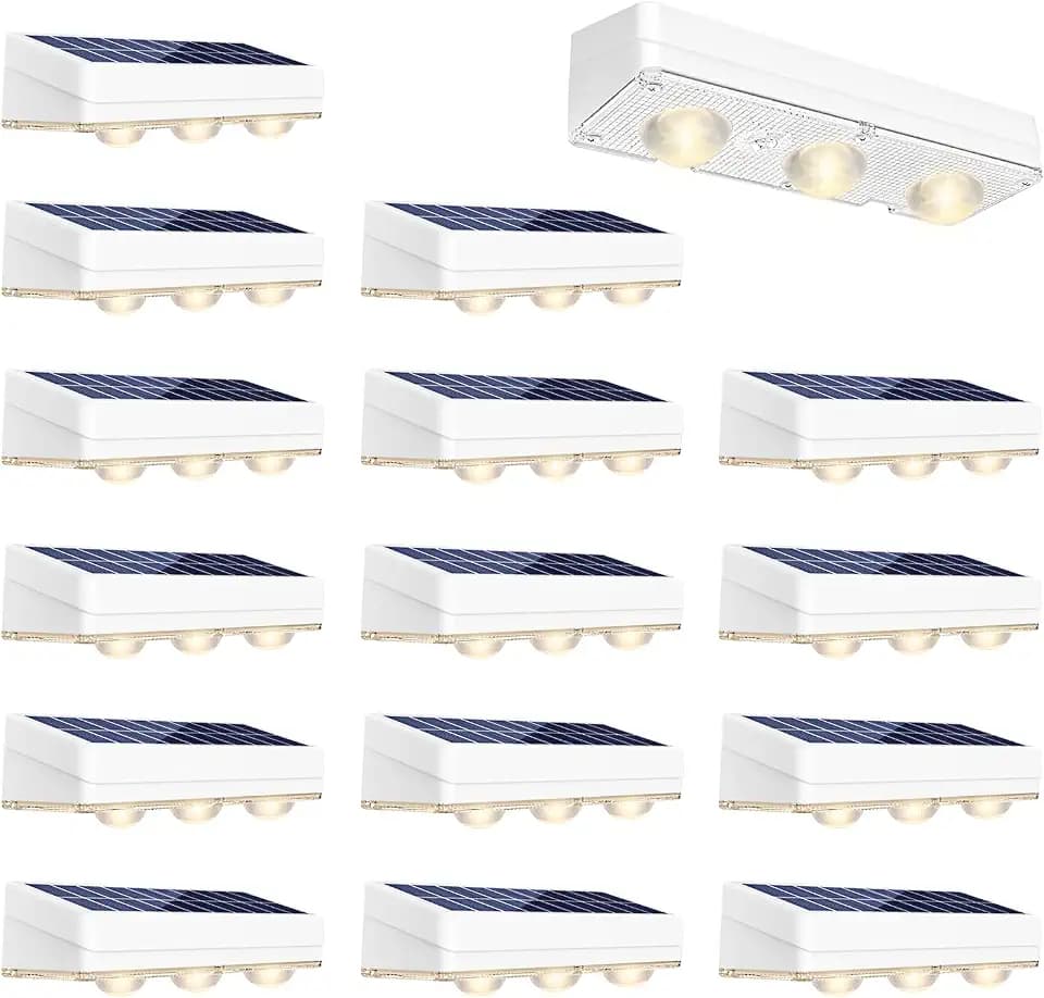 JOFIOS Solar Fence Lights, Warm White+RGB, 10H Battery,White,16Pack