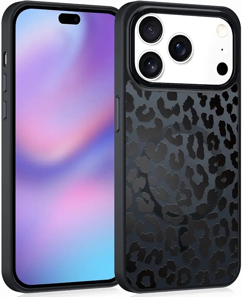 Coiwxmoi Magnetische Handyhülle für iPhone 17 Pro 6,3" Hülle, Kompatibel mit MagSafe, Aesthetic Leopard Muster Transluzente Mädchen Case, Matte PC TPU Bumper Stoßfest Schutzhülle Cover - Schwarz 02